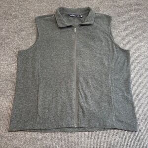 Lands' End Thermacheck 100 Fleece Vest XL Gray Heather Full Zip Lightweight Warm